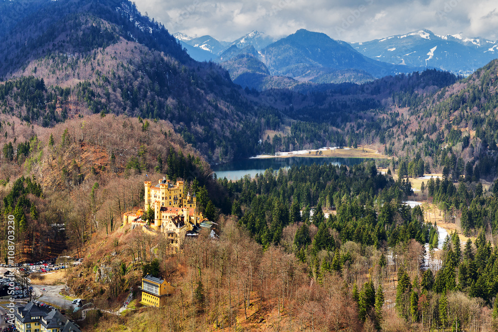 Naklejka premium View of landscape with lake and rain coulds. Bavaria, Germany