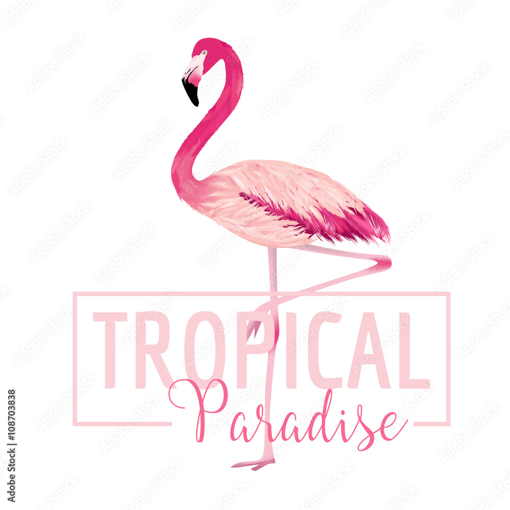 Obraz premium Tropical Bird. Flamingo Background. Summer Design. Vector. T-shirt Design
