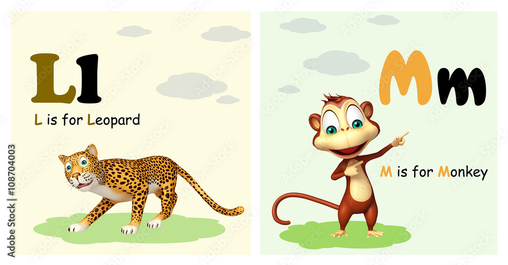 Fototapeta premium Leopard and Monkey with Alphabate