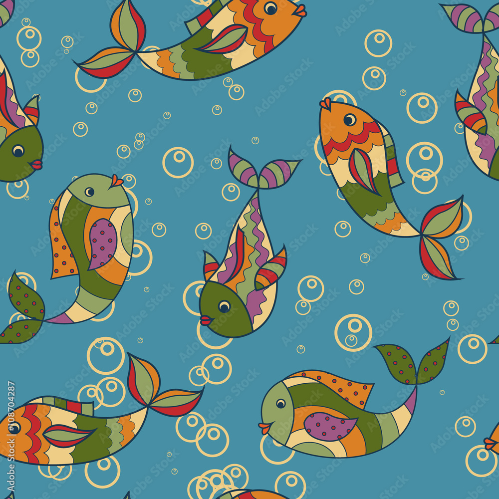 Obraz premium Colorful pattern with fish retro
