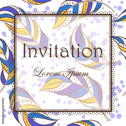 Invitation with feathers colorful