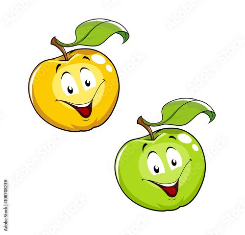 Cartoon ripe fresh apple with leaf