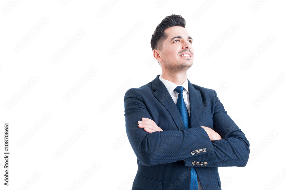 Visionary businessman banker or broker looking up Visionary businessman banker or broker looking up