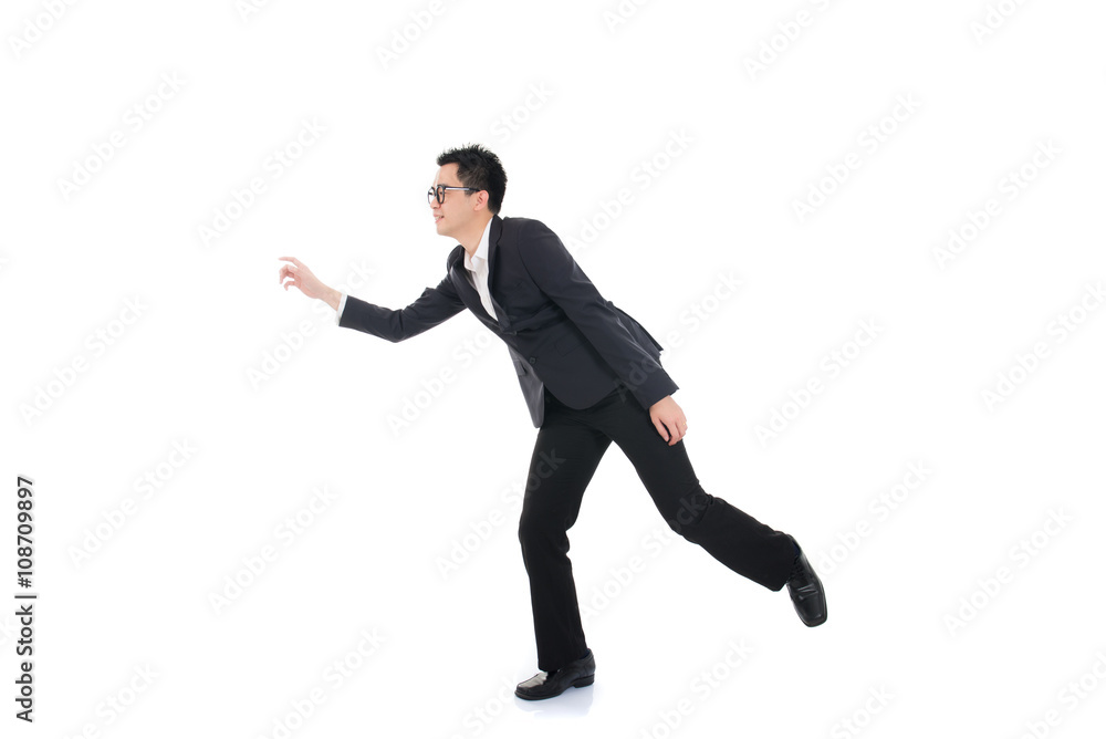 business man running on isolated white background, full length,