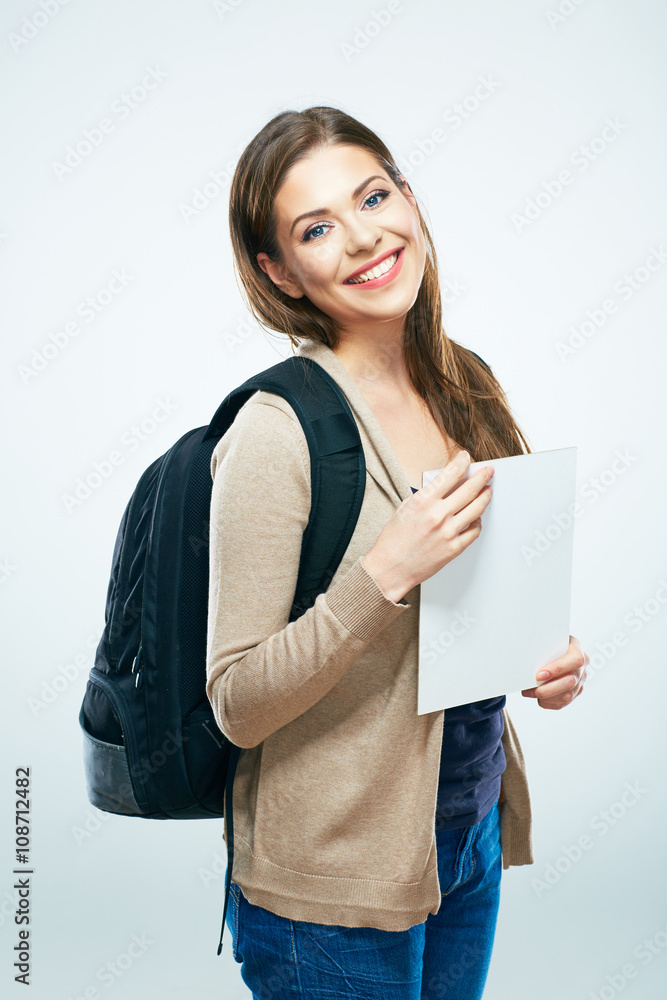 Student woman isolated portrait. Smiling girl Student woman isolated portrait. Smiling girl