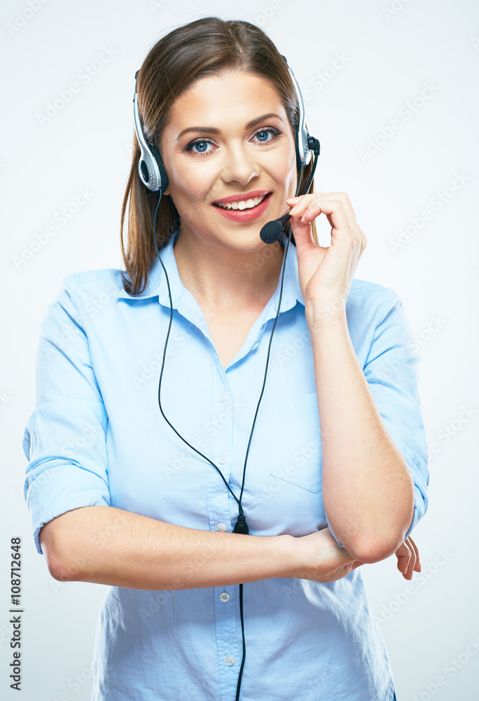 Young woman helpline operator smil portrait. Young woman helpline operator smil portrait.