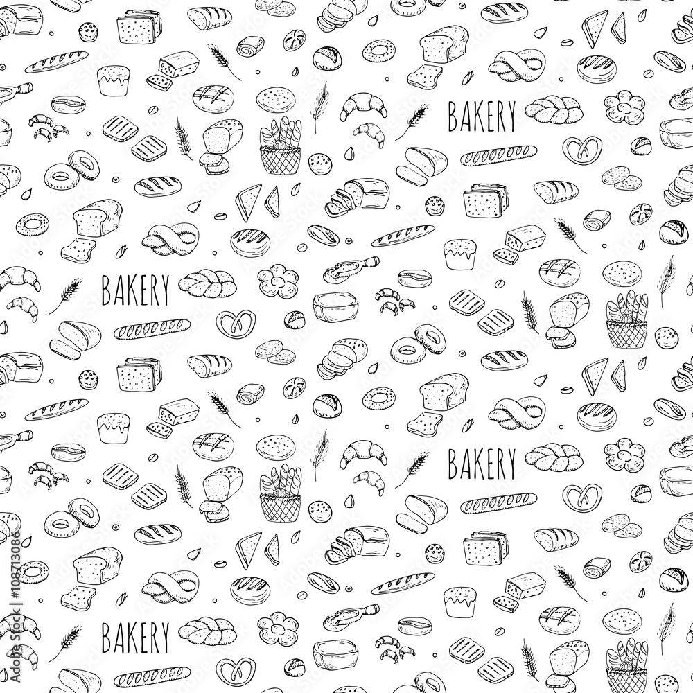 Seamless background hand drawn doodle Bakery set Cartoon bakery icon collection Rye bead Ciabatta Whole grain bread Bagel Sliced bead French baguette Croissant Vector illustration Sketchy bread Bakery Seamless background hand drawn doodle Bakery set Cartoon bakery icon collection Rye bead Ciabatta Whole grain bread Bagel Sliced bead French baguette Croissant Vector illustration Sketchy bread Bakery