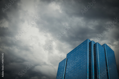 Financial Building With Stormy Sky