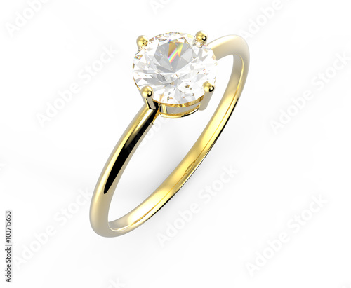 Wedding ring wiith diamond isolated on white background. 