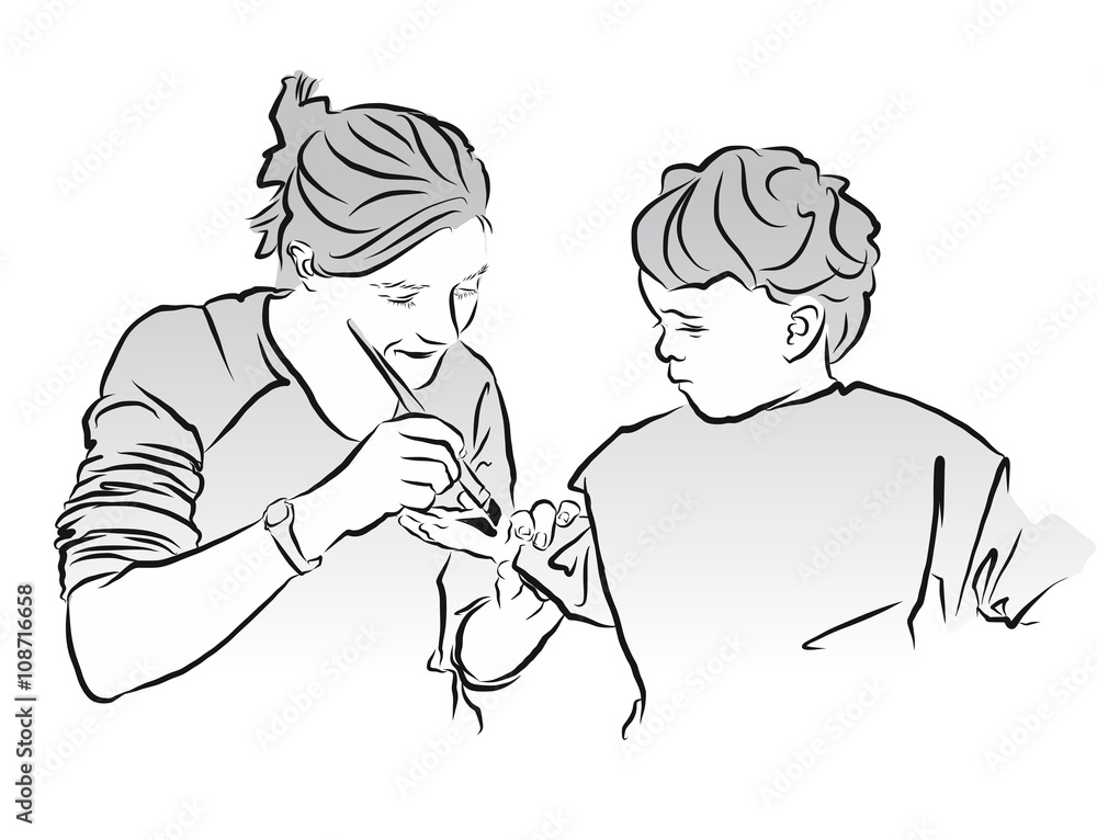 Fototapeta premium Mother paint child's hand for kid crafts.