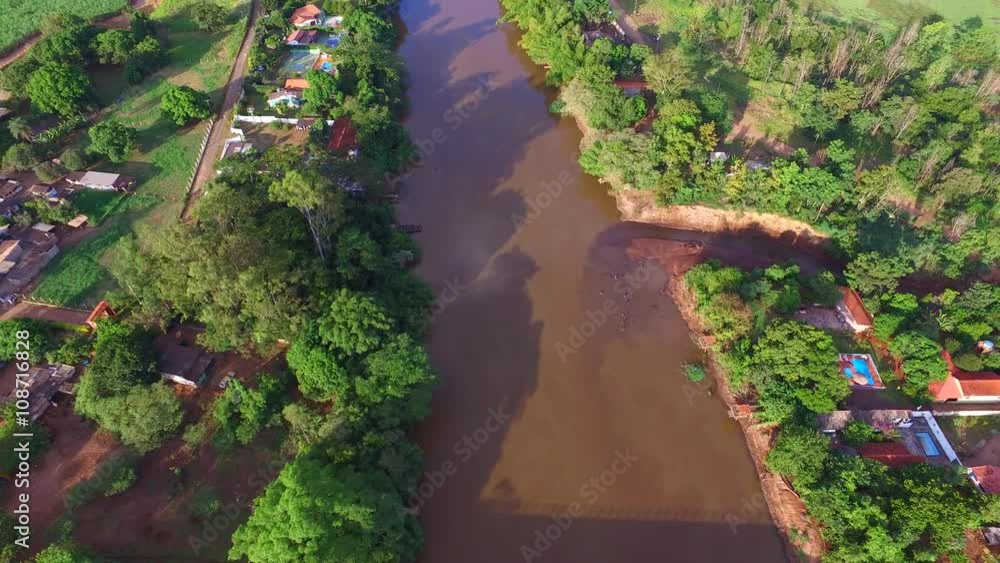 Aerial view of the Pardo River in the city of Serrana in Sao Paulo state - Brazil Aerial view of the Pardo River in the city of Serrana in Sao Paulo state - Brazil