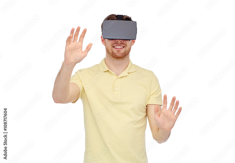 happy man in virtual reality headset or 3d glasses happy man in virtual reality headset or 3d glasses