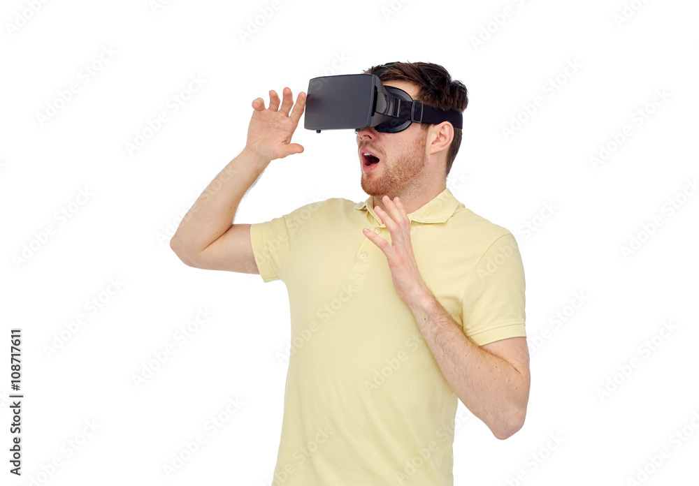 happy man in virtual reality headset or 3d glasses happy man in virtual reality headset or 3d glasses