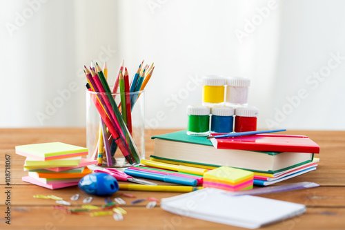 close up of stationery or school supplies on table