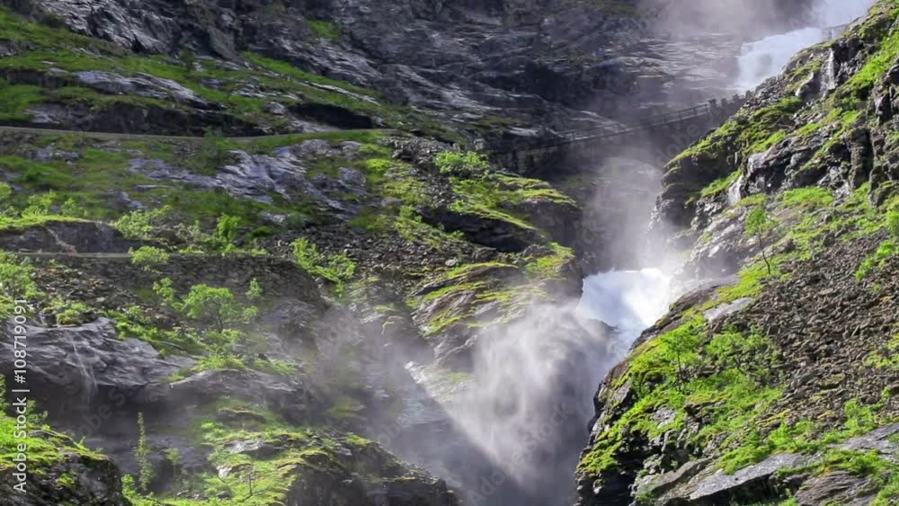 Stigfossbrua bridge, Stigfossen waterfall, Romsdal, Norway Stigfossbrua bridge, Stigfossen waterfall, Romsdal, Norway