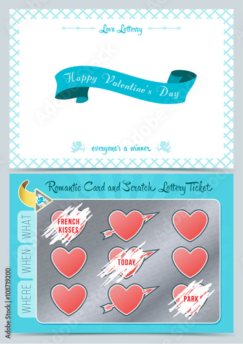 Valentine day Lottery scratch card. Game card for Valentine day.