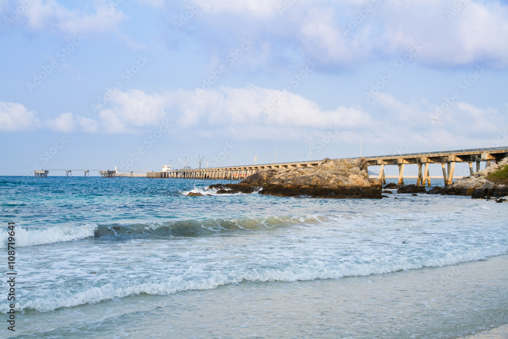 Bridge pier extending into the sea. Bridge pier extending into the sea.