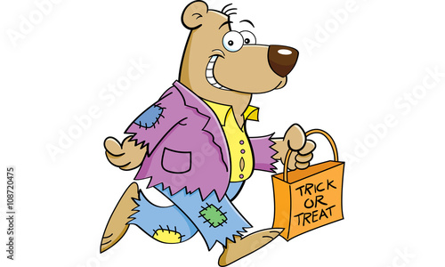 animal, bear, bum, cartoon, clip, clip art, costume, funny, Halloween, hobo, holiday, humorous, mammal, smiling, trick or treat, vector 