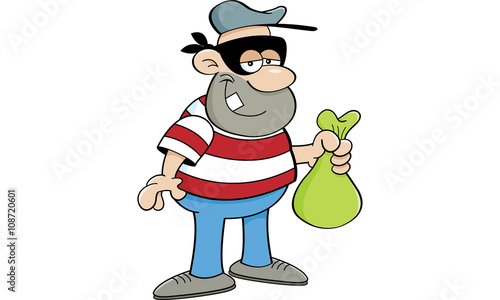 Cartoon illustration of a criminal holding a money bag.