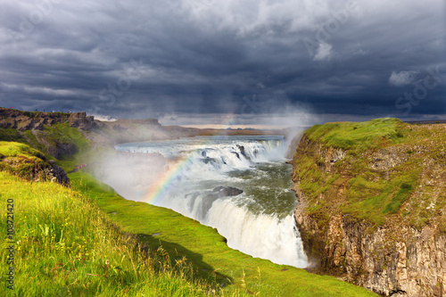 Gullfoss waterfall and raibow, Iceland