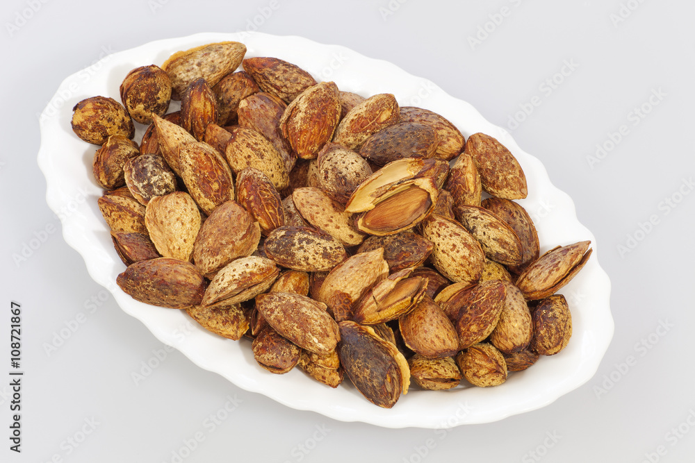 Group of almonds on a tray Group of almonds on a tray