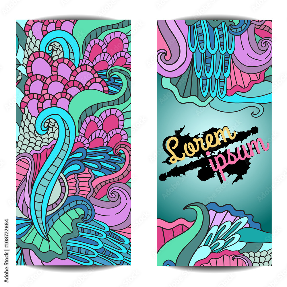 Vector abstract brochures in doodle style.Design templates vintage frames and backgrounds.