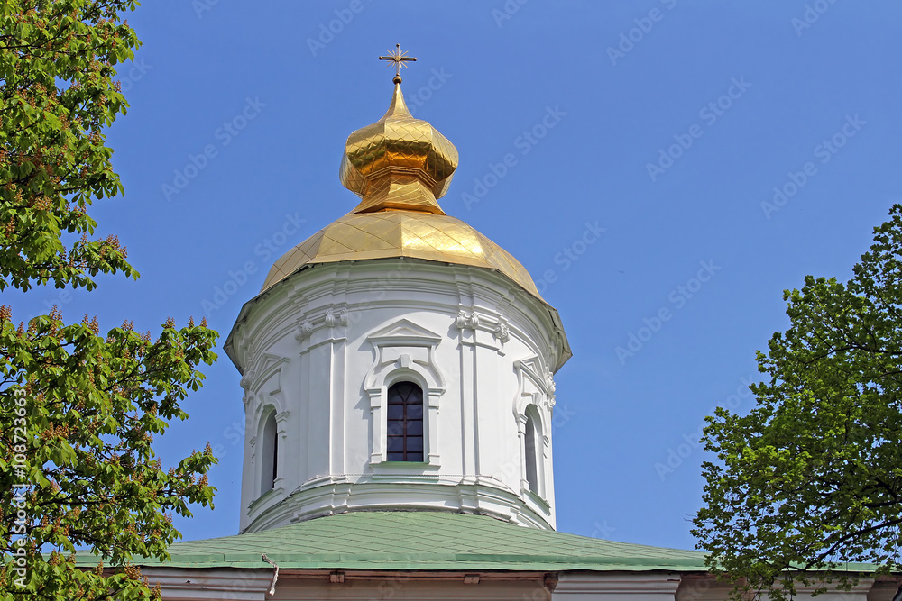 Domes of St. Michael Cathedral of Vydubychi Monastery, Kyiv, Ukraine Domes of St. Michael Cathedral of Vydubychi Monastery, Kyiv, Ukraine