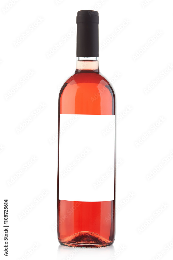 Rose wine bottle with blank label on white, clipping path Rose wine bottle with blank label on white, clipping path
