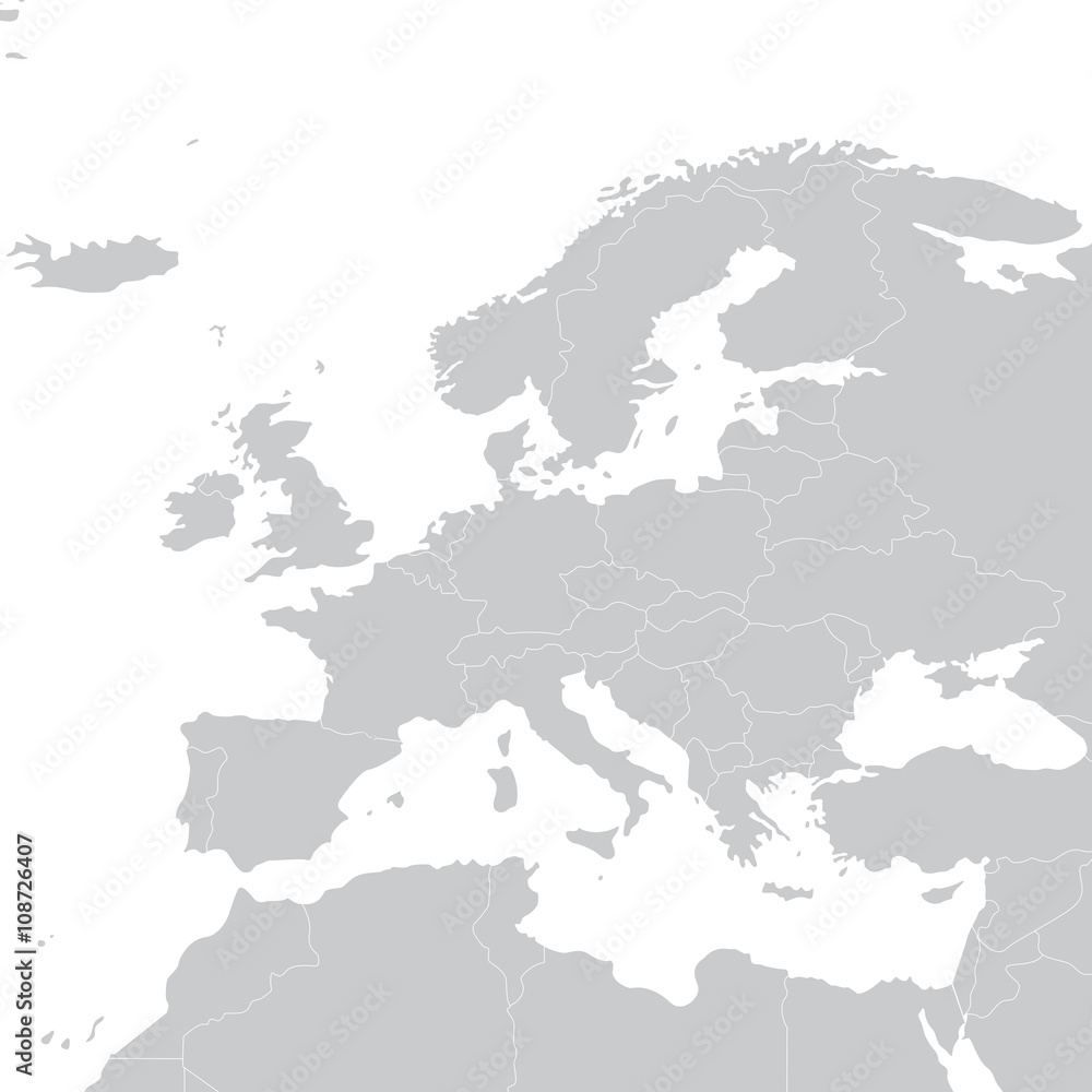 Grey political map of Europe. Political Europe map. Vector illustration