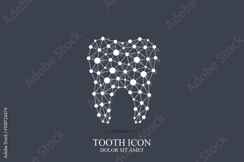 Tooth vector template icon with connected lines and dot. Medical design. Dentist office care dental clinic