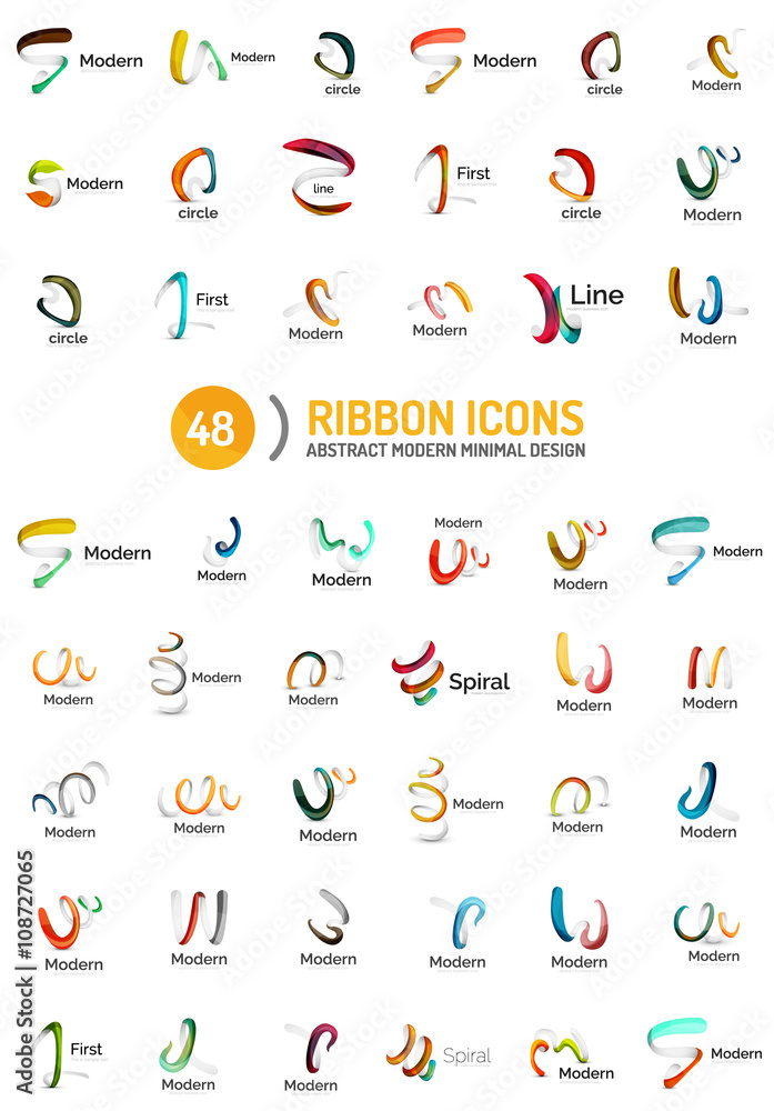 Vector line ribbon logo set Vector line ribbon logo set