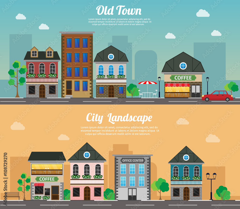 Flat vector illustration stock city building cityscape