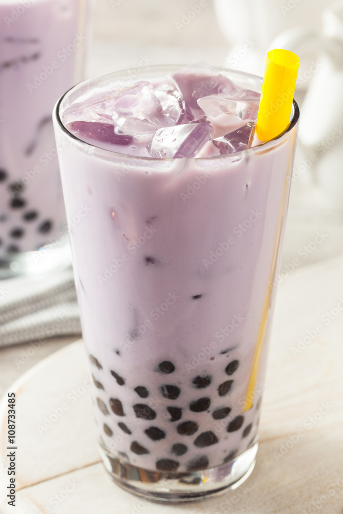Homemade Taro Milk Bubble Tea with Tapioca Homemade Taro Milk Bubble Tea with Tapioca
