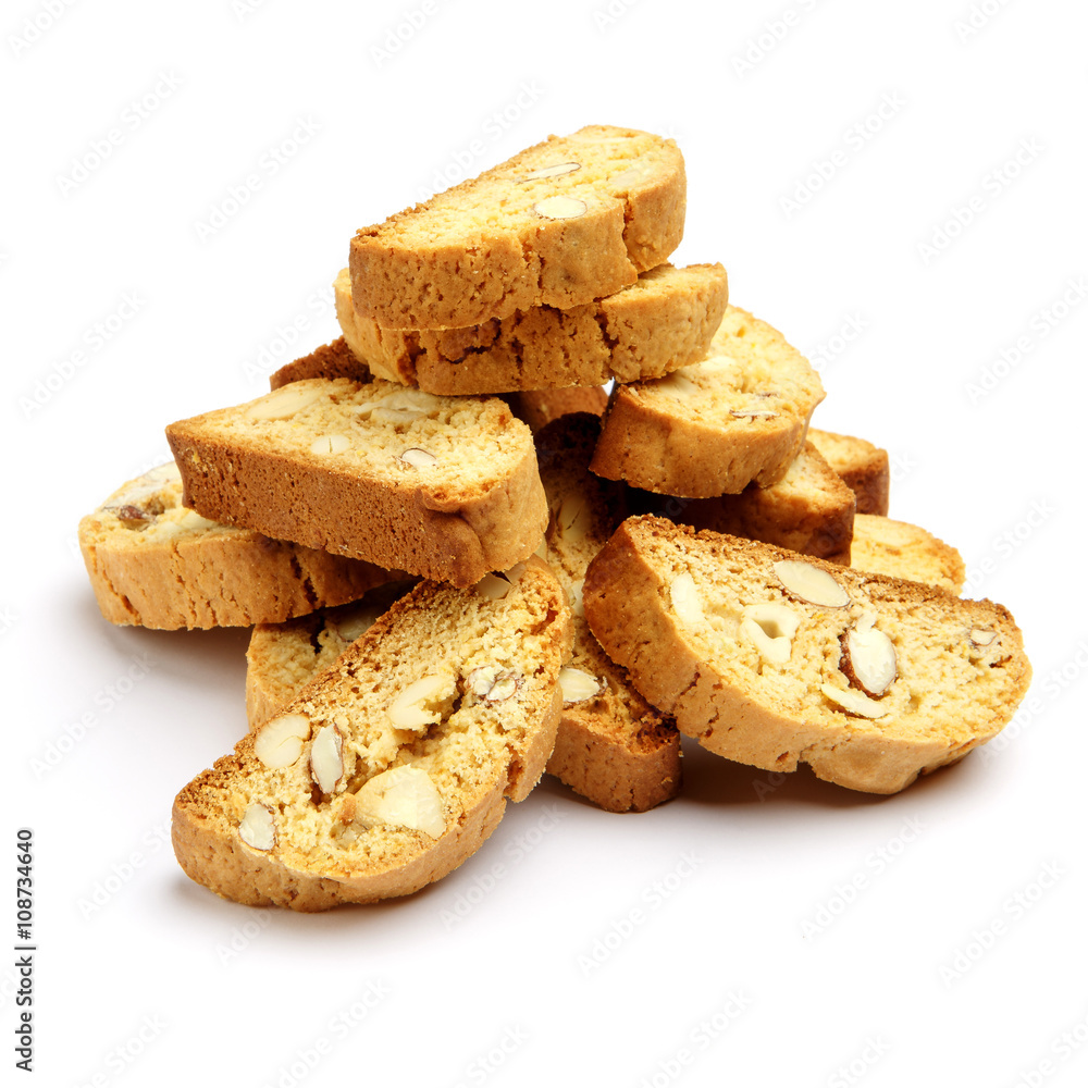 Italian cantuccini cookie with almond filling. Isolated on white background. Italian cantuccini cookie with almond filling. Isolated on white background.