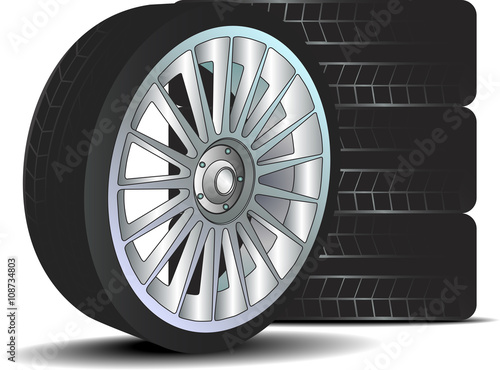 Car wheel with tire isolated