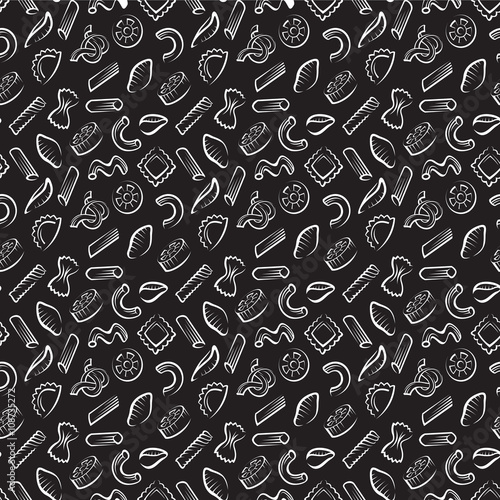 seamless background of various pasta elements