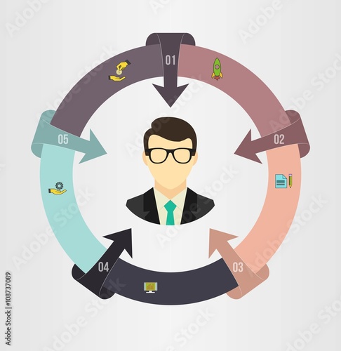Infographic Template. Data Visualization. Can be used for workflow layout, number of options, steps, diagram, graph, presentation, round chart and web design.