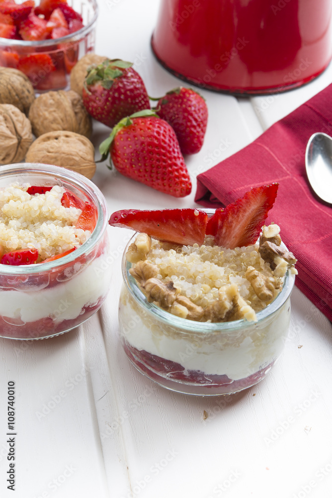 Dessert Healthy, quinoa, strawberry, nuts and yogurt. Dessert Healthy, quinoa, strawberry, nuts and yogurt.