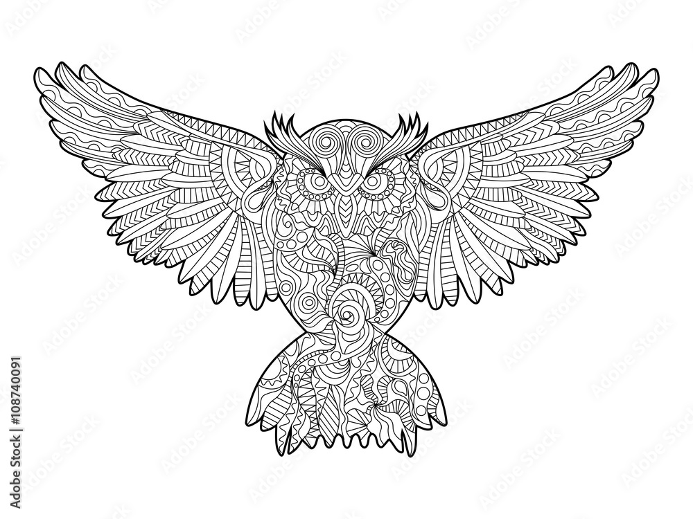 Obraz premium Owl coloring book for adults vector