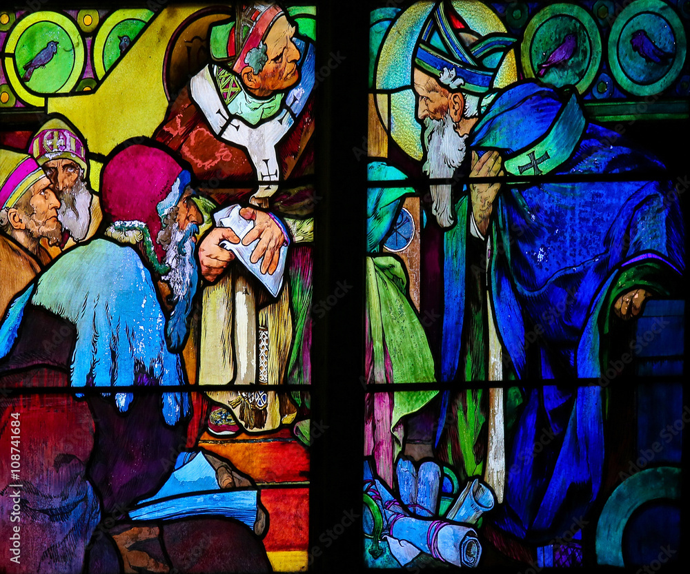 Stained Glass of Saints Cyril and Methodius by Alphonse Mucha