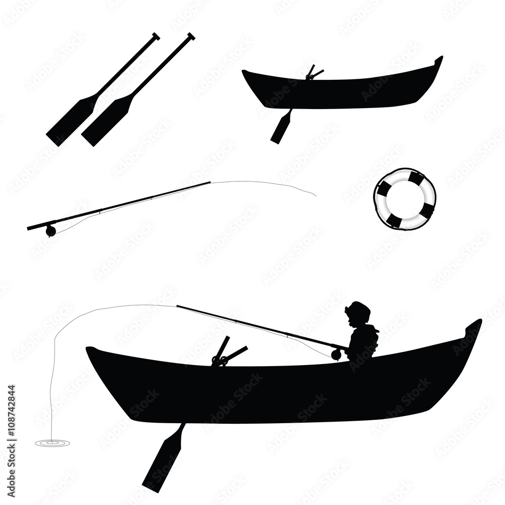child fishing in boat illustration