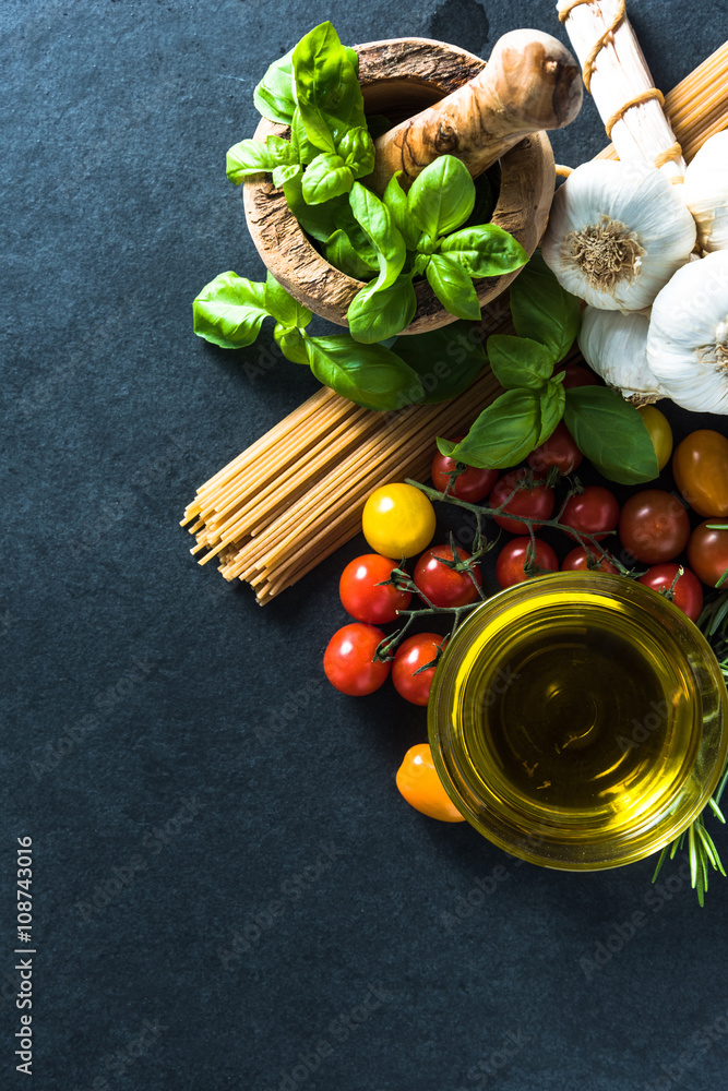 Italian healthy spaghetti, border background Italian healthy spaghetti, border background