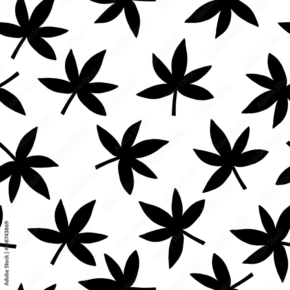 Fototapeta premium Ganja Weed Marijuana Seamless Vector Pattern