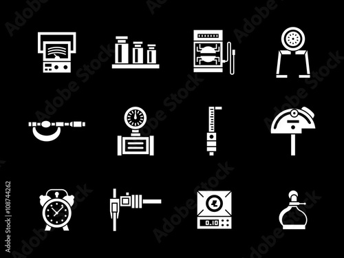 White glyph measurement equipment vector icons set