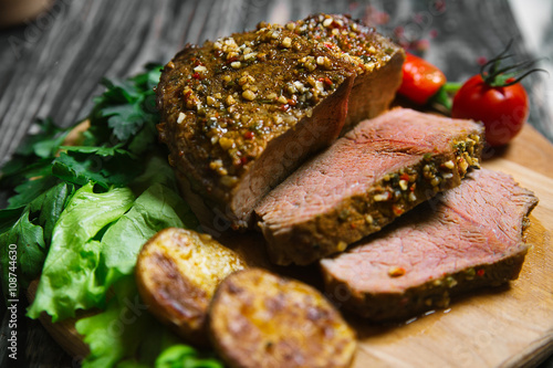 Grilled beef steak with vegetables