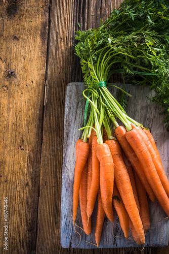 market fresh carrot bunch from overhead