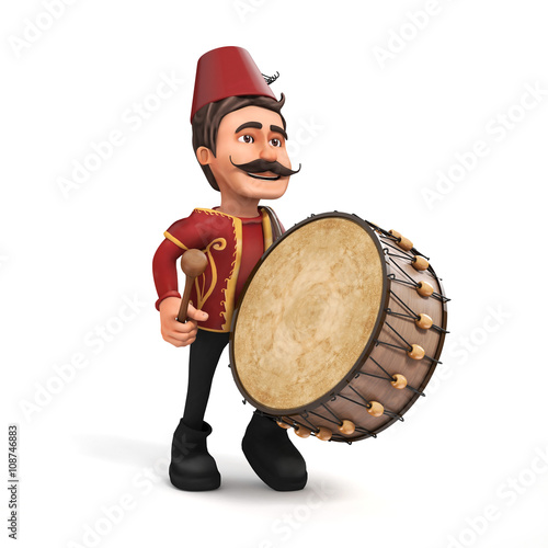 3D Traditional Ramadan Drummer playing drum- isolated