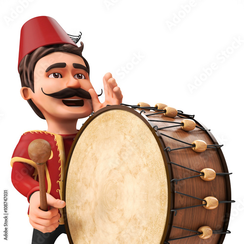 3D Traditional Ramadan Drummer announcing to people