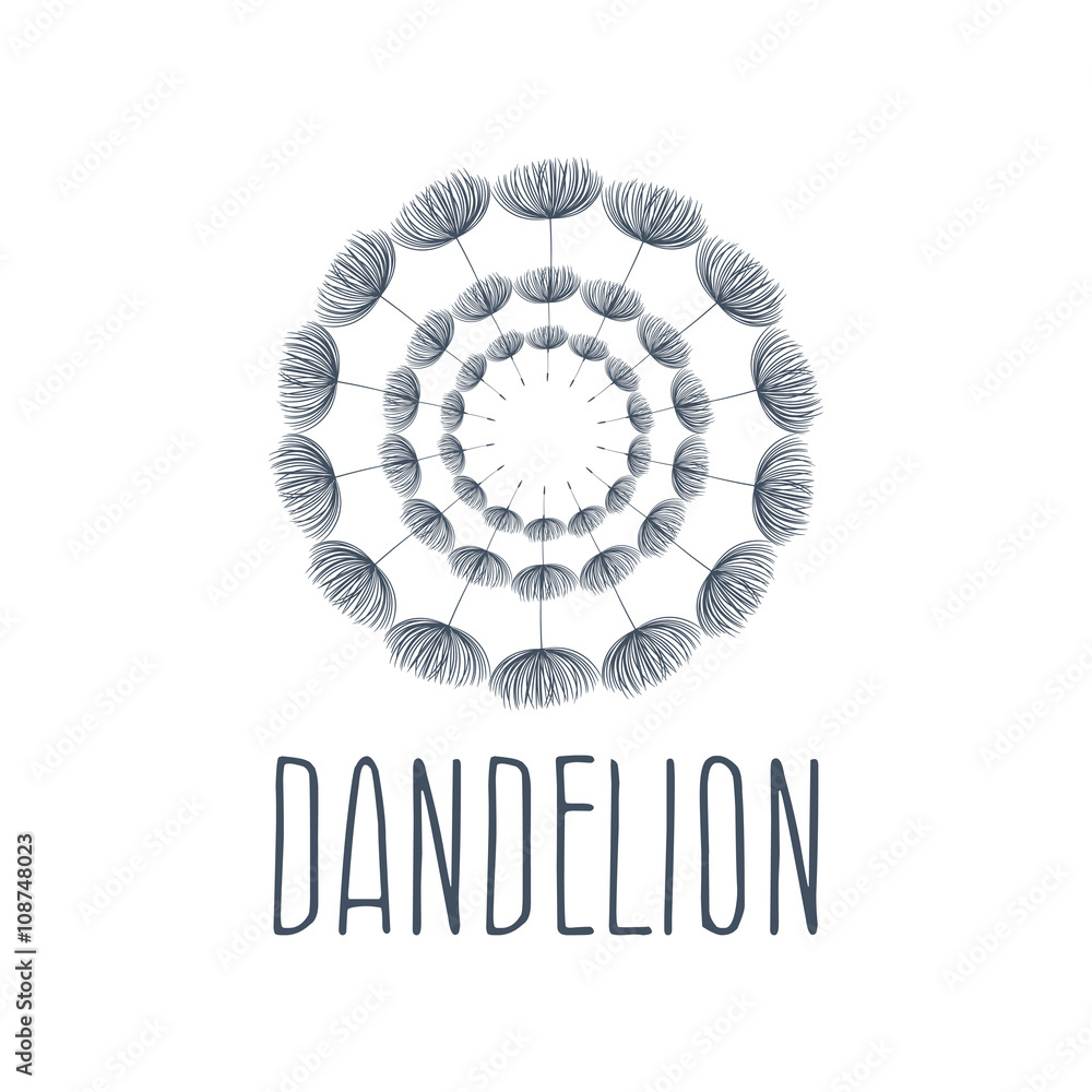 Obraz premium Abstract fluffy dandelion flower logo. Vector illustration