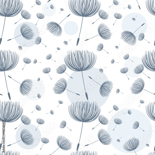 Abstract fluffy dandelion flower seamless pattern. Vector illust